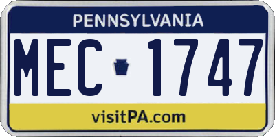 PA license plate MEC1747