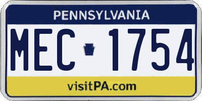 PA license plate MEC1754