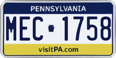 PA license plate MEC1758