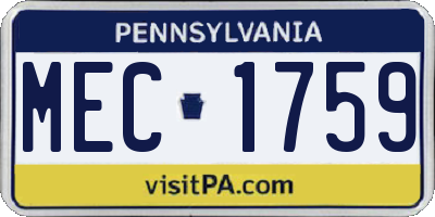 PA license plate MEC1759