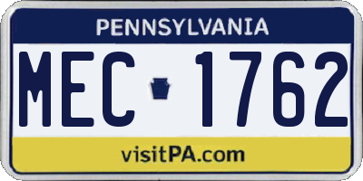 PA license plate MEC1762