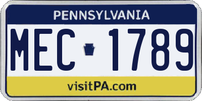 PA license plate MEC1789