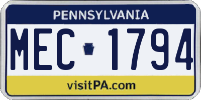 PA license plate MEC1794