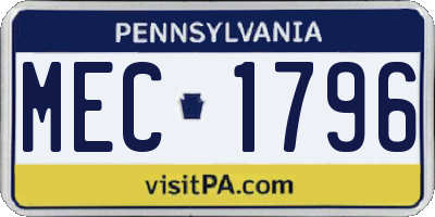 PA license plate MEC1796