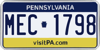 PA license plate MEC1798