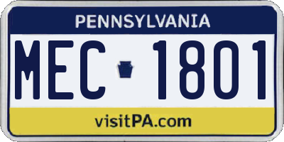 PA license plate MEC1801