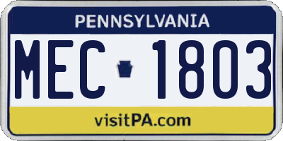 PA license plate MEC1803