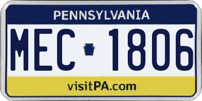 PA license plate MEC1806