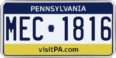 PA license plate MEC1816