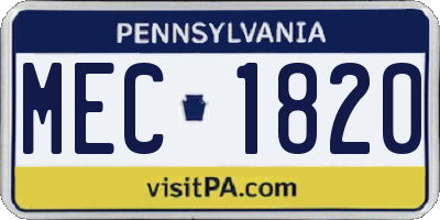 PA license plate MEC1820