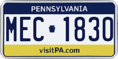 PA license plate MEC1830