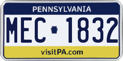 PA license plate MEC1832
