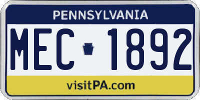 PA license plate MEC1892