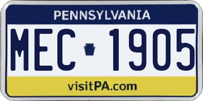 PA license plate MEC1905