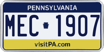 PA license plate MEC1907