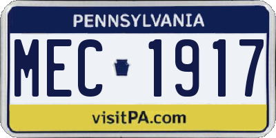 PA license plate MEC1917