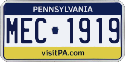 PA license plate MEC1919