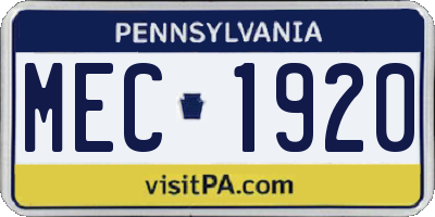PA license plate MEC1920