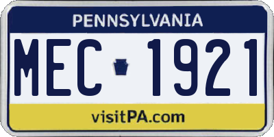 PA license plate MEC1921