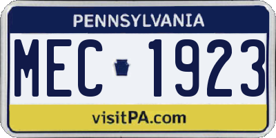 PA license plate MEC1923