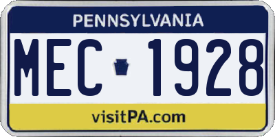 PA license plate MEC1928