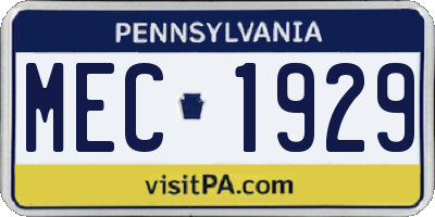 PA license plate MEC1929