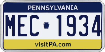 PA license plate MEC1934