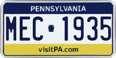 PA license plate MEC1935
