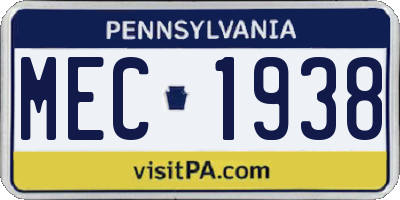 PA license plate MEC1938