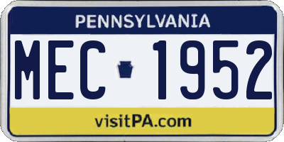 PA license plate MEC1952