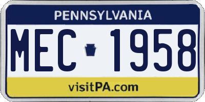 PA license plate MEC1958