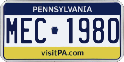 PA license plate MEC1980