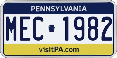 PA license plate MEC1982