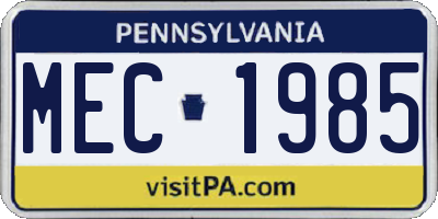 PA license plate MEC1985