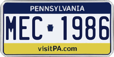 PA license plate MEC1986