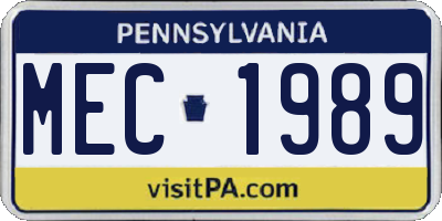 PA license plate MEC1989