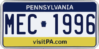 PA license plate MEC1996