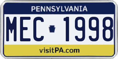 PA license plate MEC1998