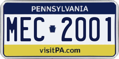PA license plate MEC2001