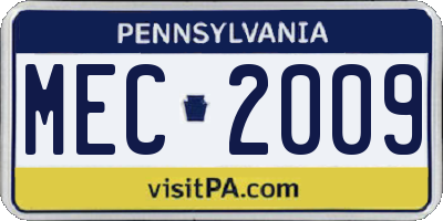 PA license plate MEC2009