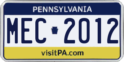 PA license plate MEC2012