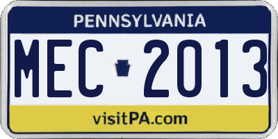 PA license plate MEC2013
