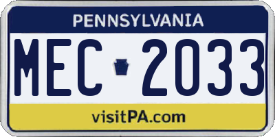 PA license plate MEC2033