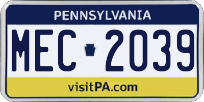 PA license plate MEC2039