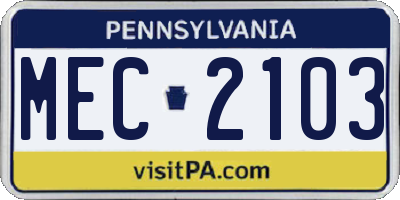 PA license plate MEC2103
