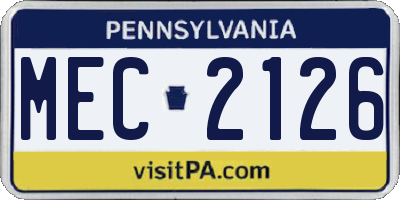 PA license plate MEC2126