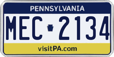 PA license plate MEC2134