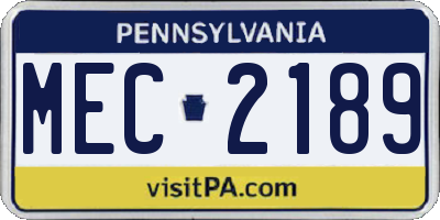 PA license plate MEC2189