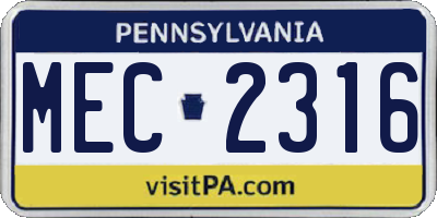 PA license plate MEC2316