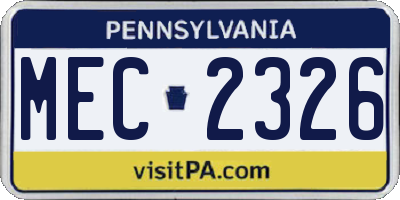 PA license plate MEC2326
